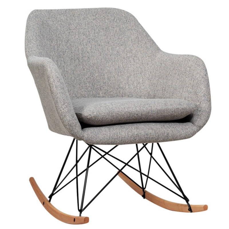 Upholstered Rocking Arm Chair With Solid Steel Wood Leg-Gray