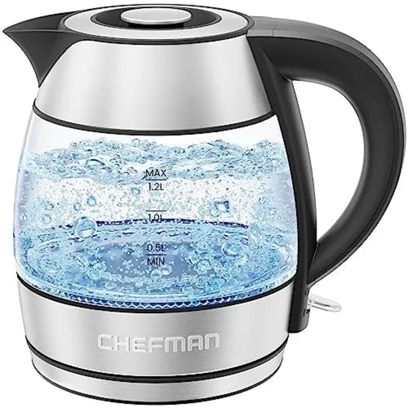 1.2L Rapid Boil Glass Kettle- Stainless Steel