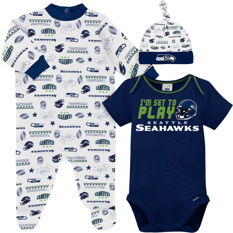 3-Piece Baby Boys Seattle Seahawks Bodysuit, Sleep ‘N Play, and Cap Set