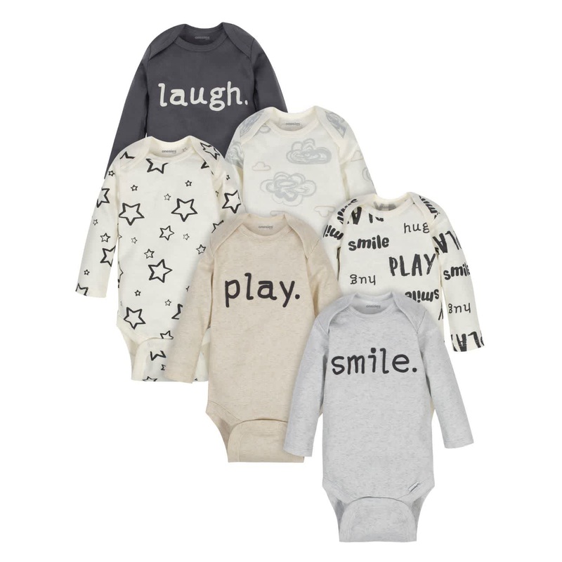 6-Pack Baby Neutral Words Long Sleeve Onesies Brand Bodysuits