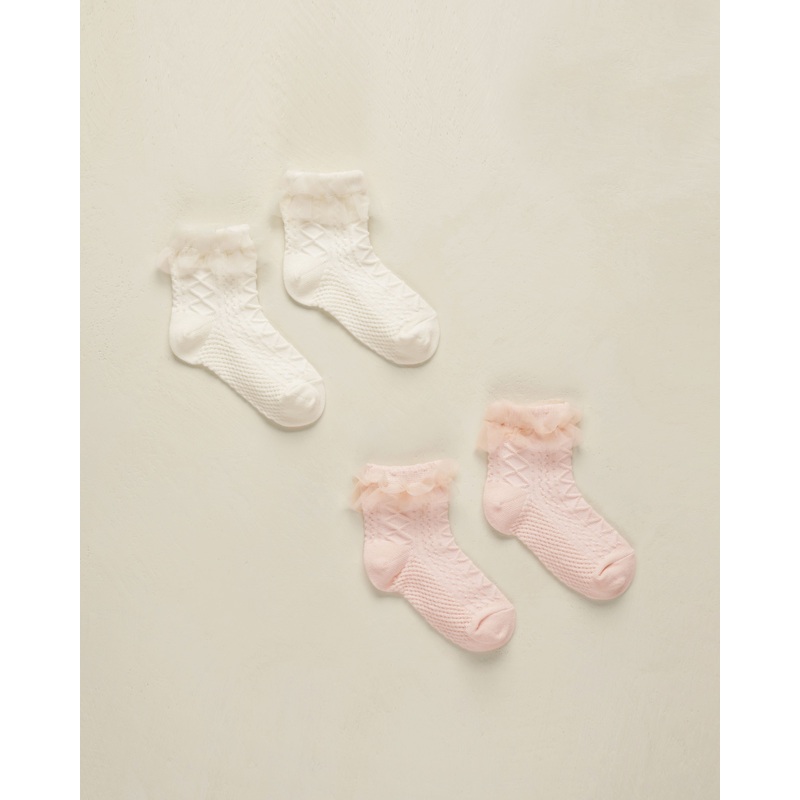 Noralee Ruffle Socks – Ivory, Blush