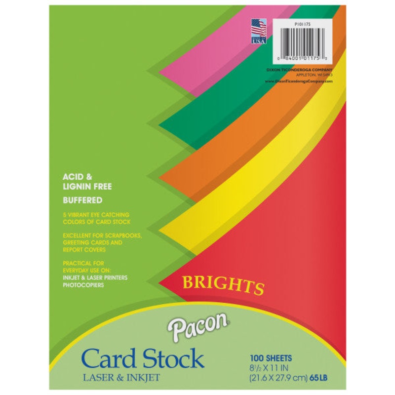 Pacon Bright Card Stock, 5 Assorted Colors, 8-1/2″ x 11″, 100 Sheets