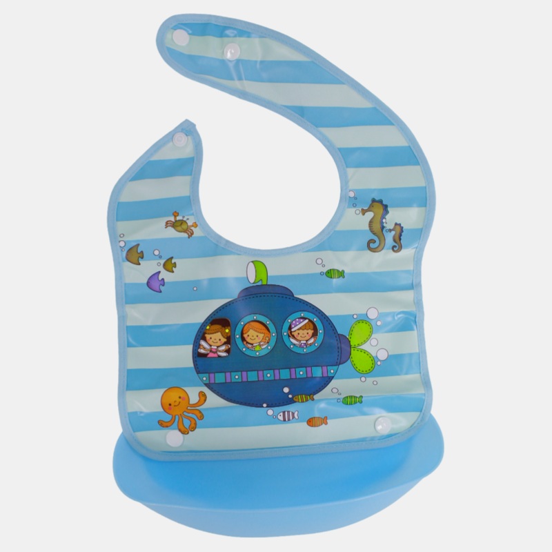 Baby Bib  Blue with Submarine Design