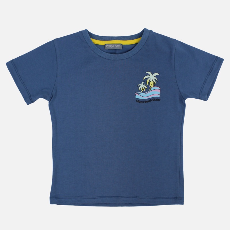 Boys Cotton T-Shirt  Indigo with Palms Print