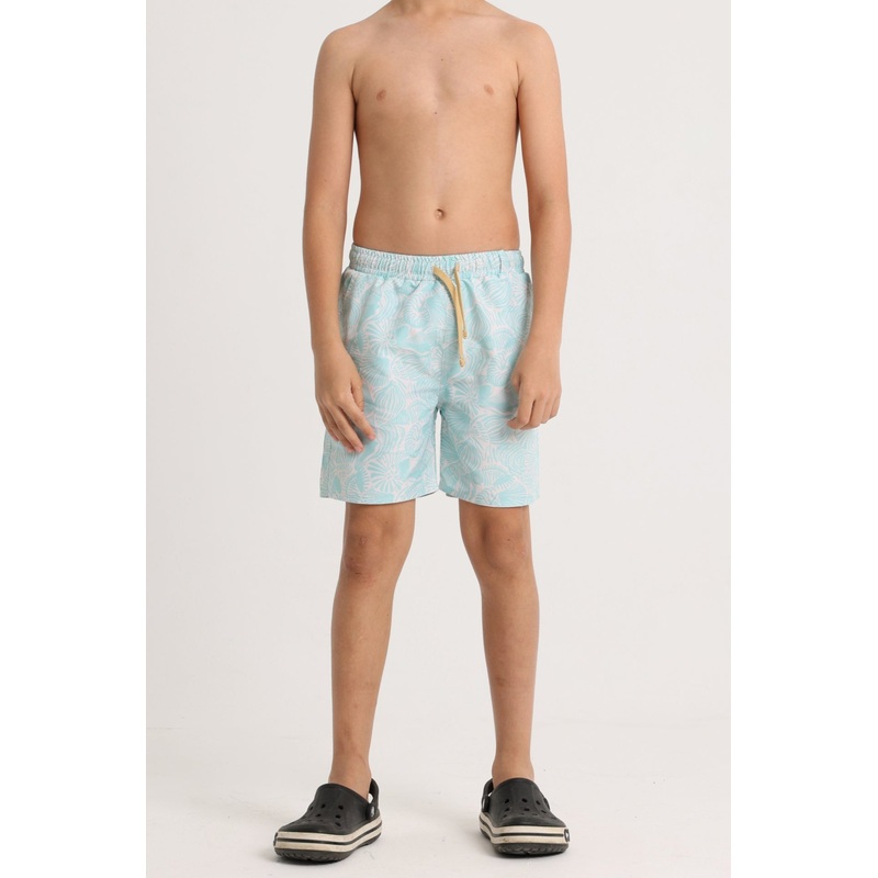 Boys Swimsuit  Aqua with Leaves Print