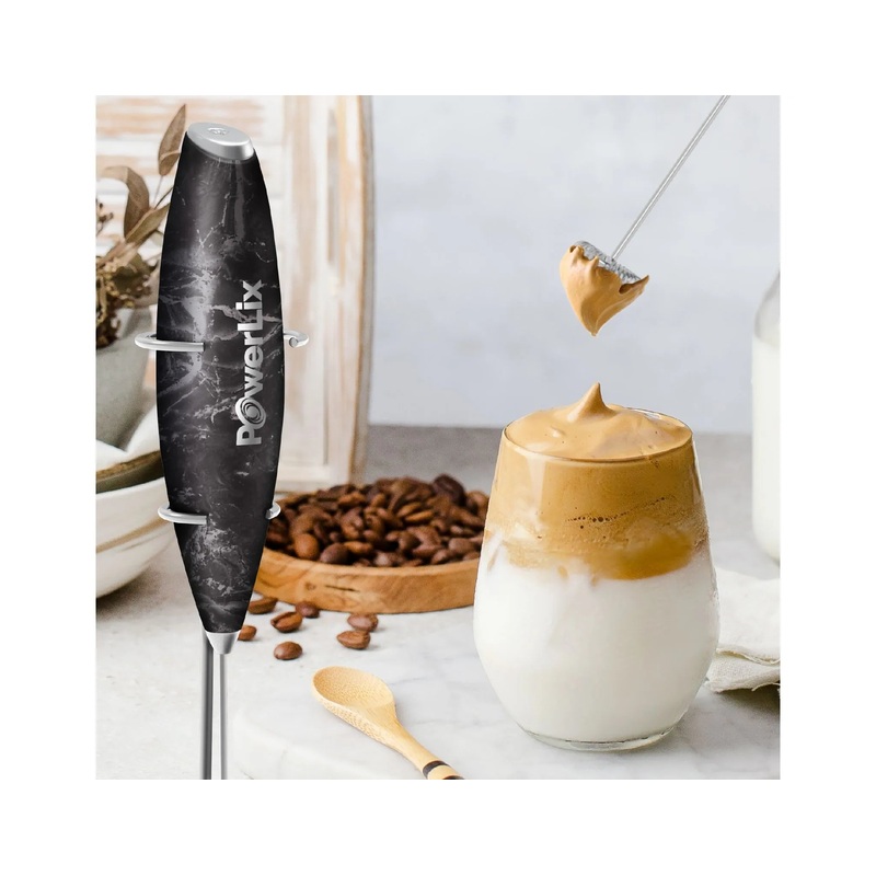 Handheld Milk Frother – Electric Whisk Foam Maker – Black Marble