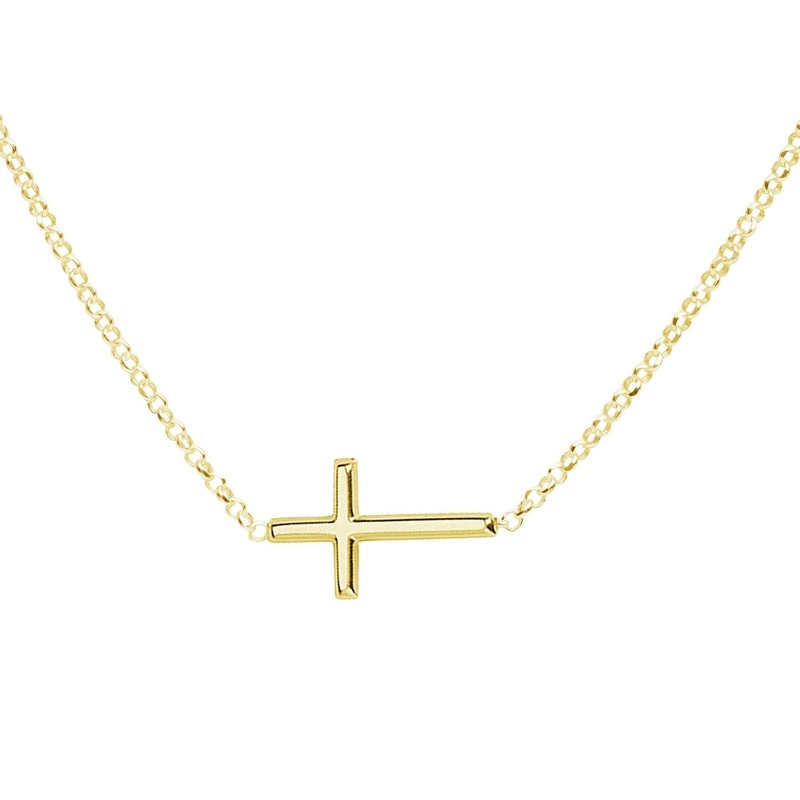 Cherished Moments 14K Gold-Plated Girls Horizontal Cross Necklace Kids & Women