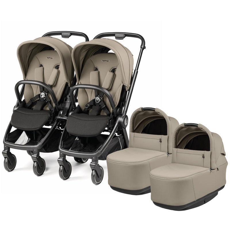 Peg Perego City Loop Twin Stroller + Pop Up Bassinet With Stand Bundle – Black / Vanilla Blend / Vanilla Blend