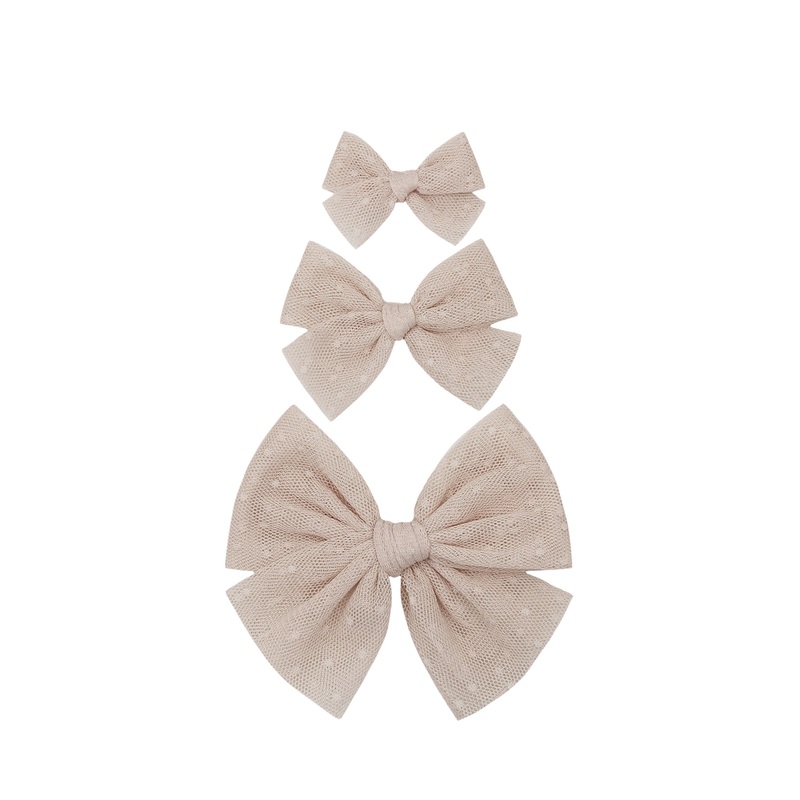 Tulle Bow – Tan Dot Clip