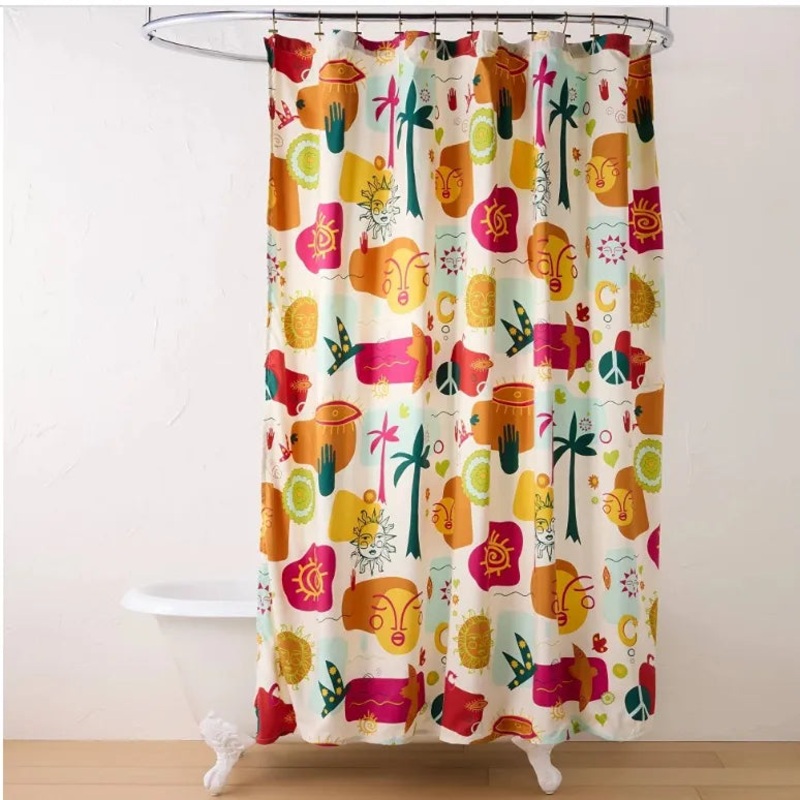 13pc Collage Shower Curtain Bundle with Hooks – Designed with Jungalow: Abstract Pattern, Machine Washable, Twill Fabric
