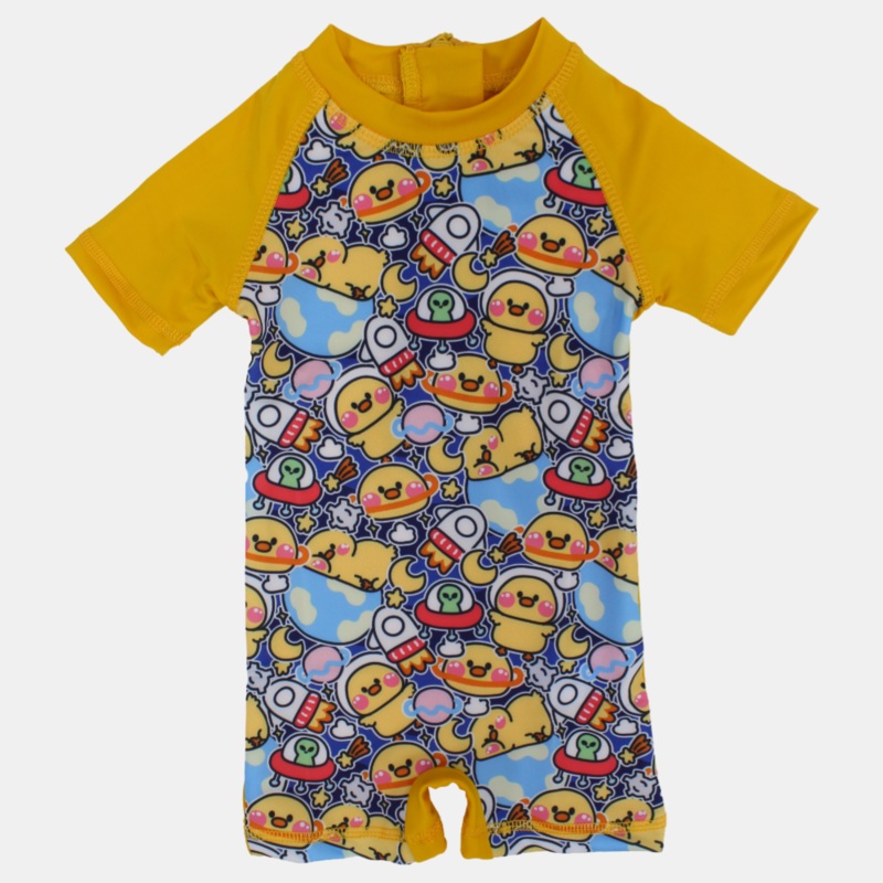 Boys Swimsuit Overall  Yellow Space Theme