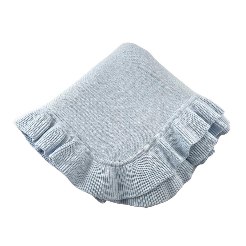 Jersey Knitted Ruffle Blanket – Blue