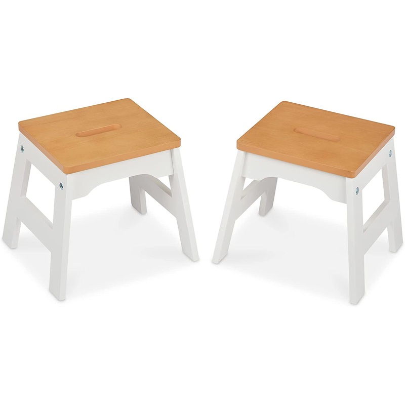 Melissa & Doug Wooden Stools – Set of 2 (White/Natural)