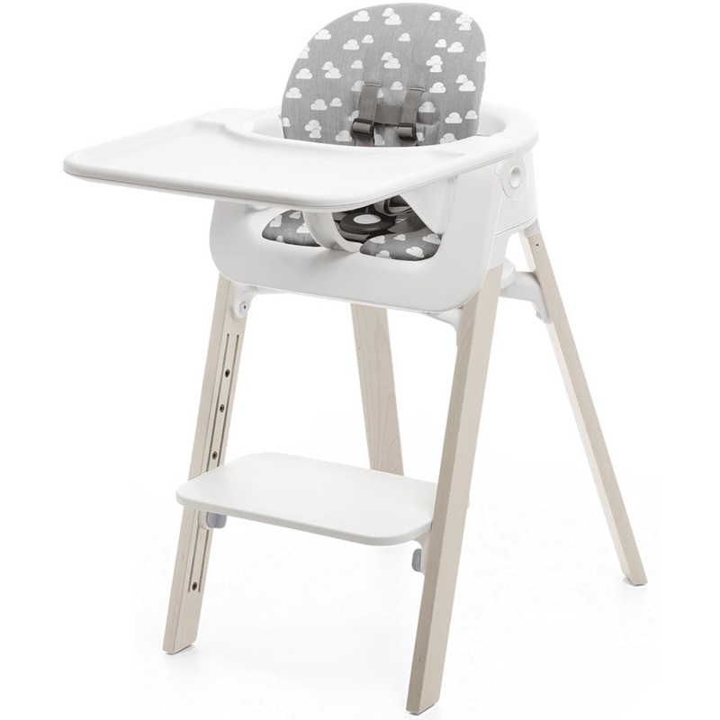 Stokke Steps Complete High Chair with Cushion – White/Whitewash/Grey Clouds