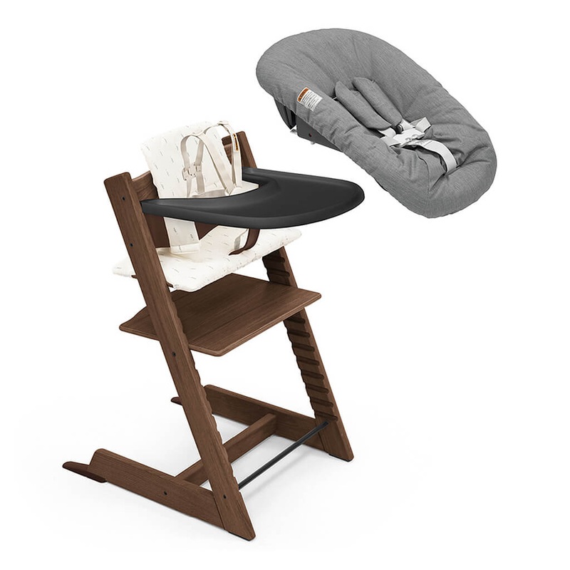 Tripp Trapp High Chair 2 Oak Warm Brown, Wheat Cream Cush and Anthracite Newborn Set, Tray