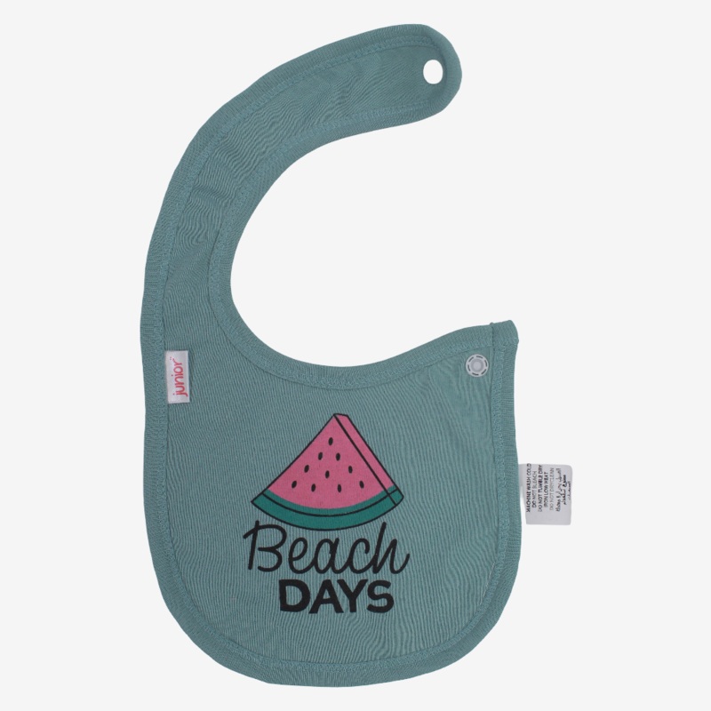 Baby Cotton Bib  Olive with “Beach Days” Design