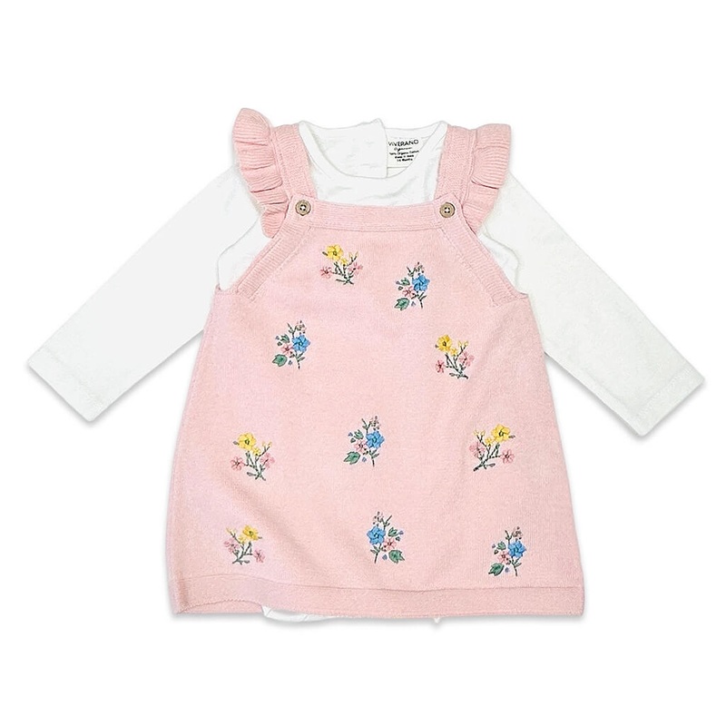 Knit Dress Set Ditsy Floral Embroidered