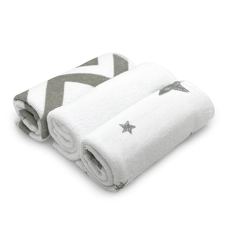 Kushies | 2-Ply Washcloths 3pk Grey Chevron