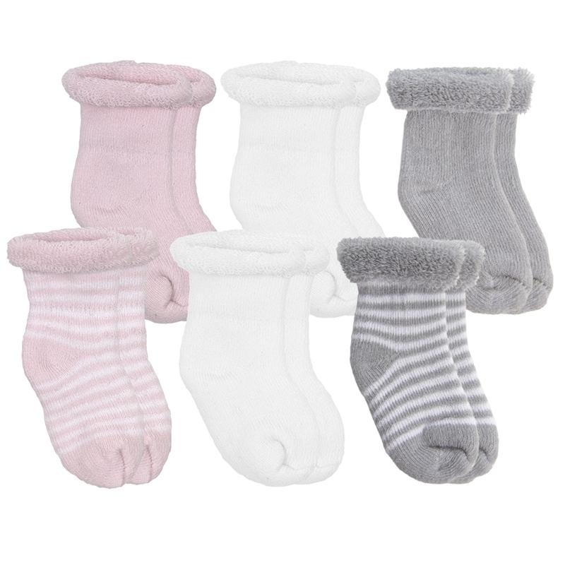 Kushies | Terry Newborn Socks | 6pk 6pk Pink | White | Grey