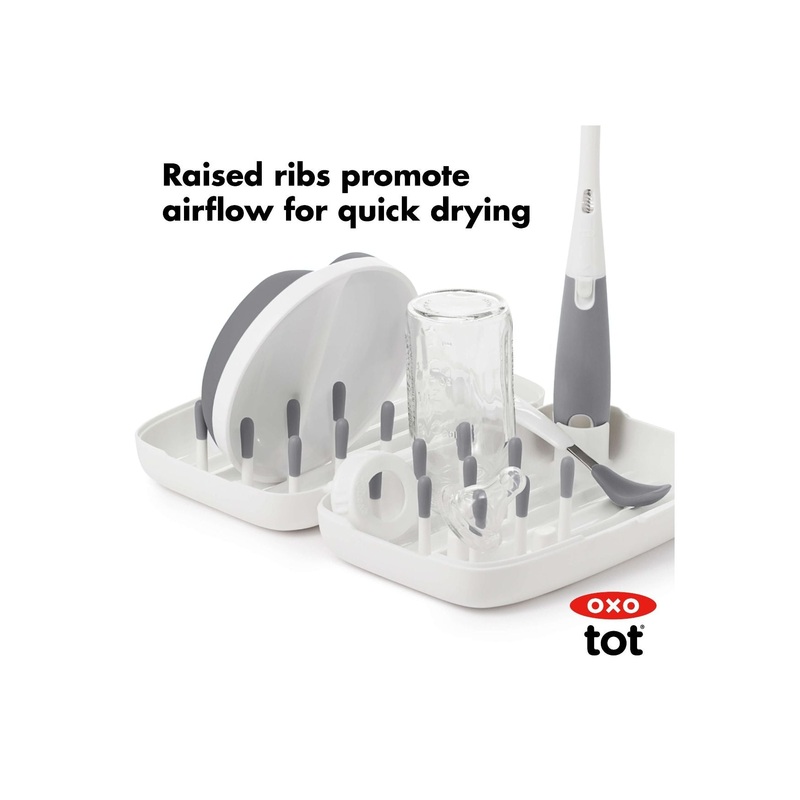 OXO Tot | On-the-Go Drying Rack with Bottle Brush Grey