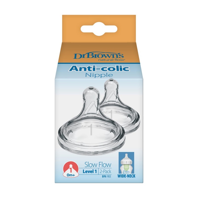 Dr. Browns | Natural Flow Wide-Neck Baby Bottle Silicone Nipple Level 1 2pk