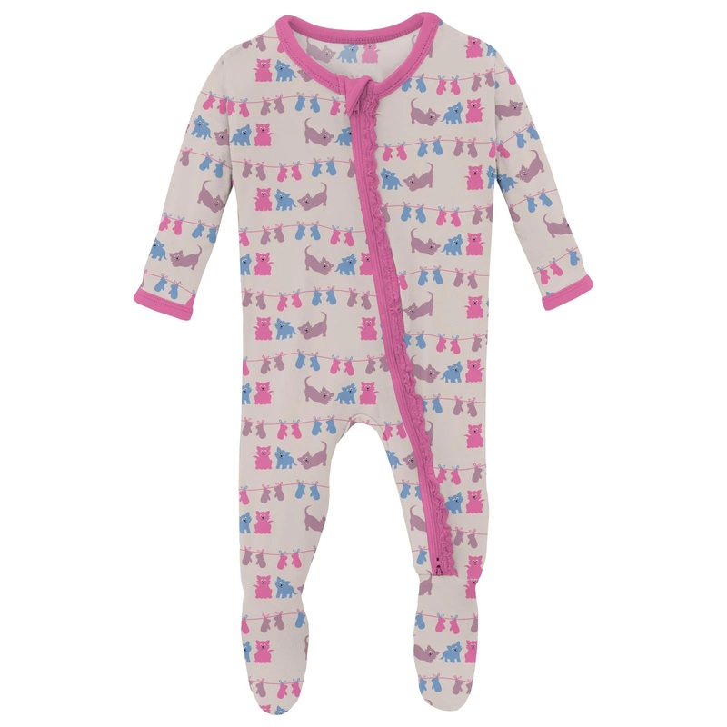 Kickee Pants | Ruffle Zippered Footie NB Pink Kittens