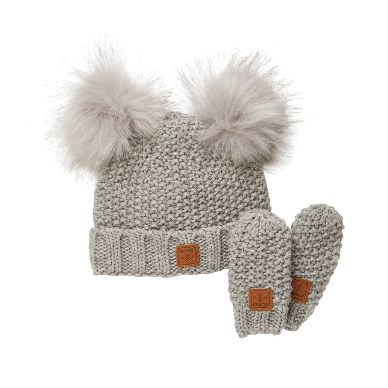 Kombi | Adorable Knit Toque & Mittens Infant’s Set 0-3m Light Heather Grey