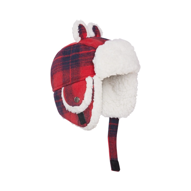 Kombi | Cute Aviator Sherpa Infant Hat 0-3m Maple Leaf Red Tartan