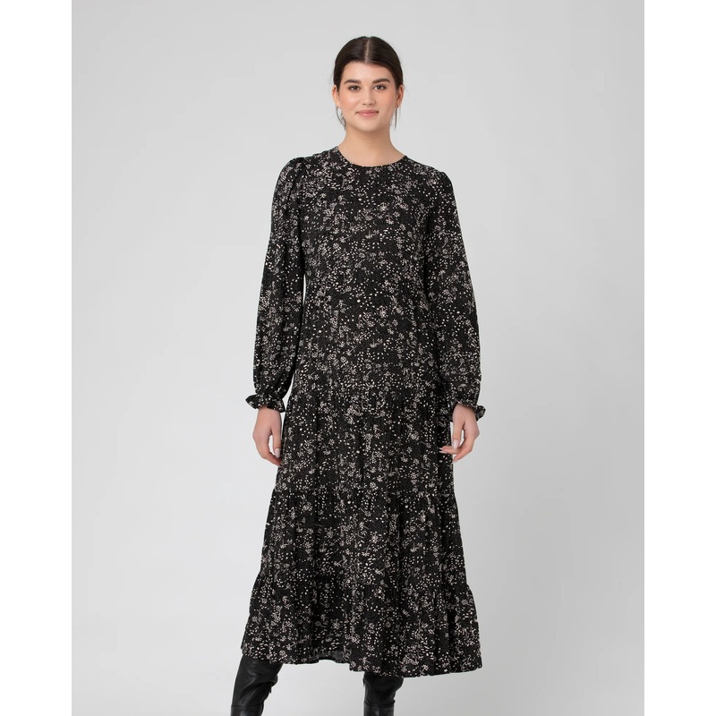 Ripe Maternity | Trixie Tiered Dress XS Black & Natural