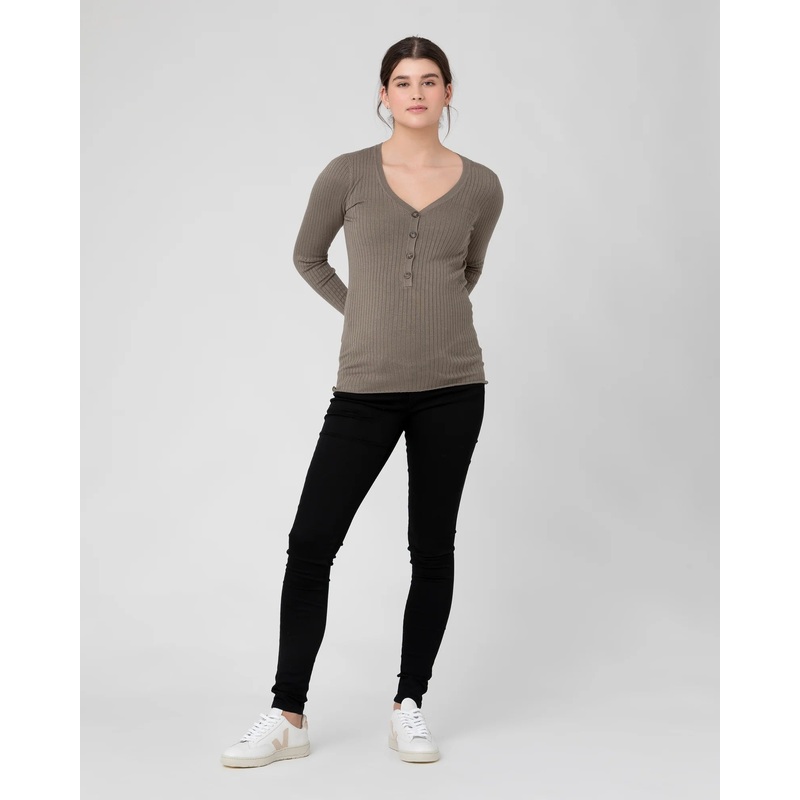 Ripe Maternity | Zoe Button Up Nursing Knit Top XS Olive