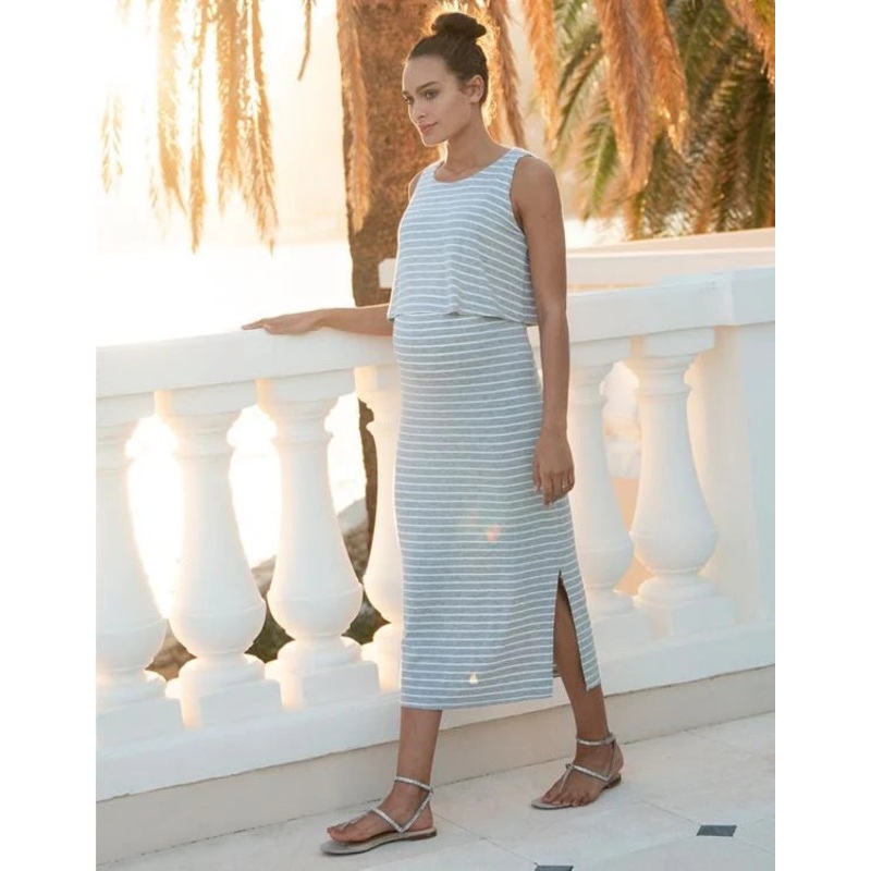 Seraphine | Claudette Maternity & Nursing Midi Dress 12 GRY/STRI