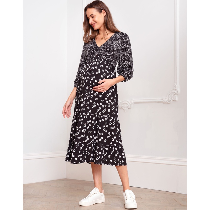 Seraphine | Floria Maternity & Nursing Button-Down Dress 2 Black & White