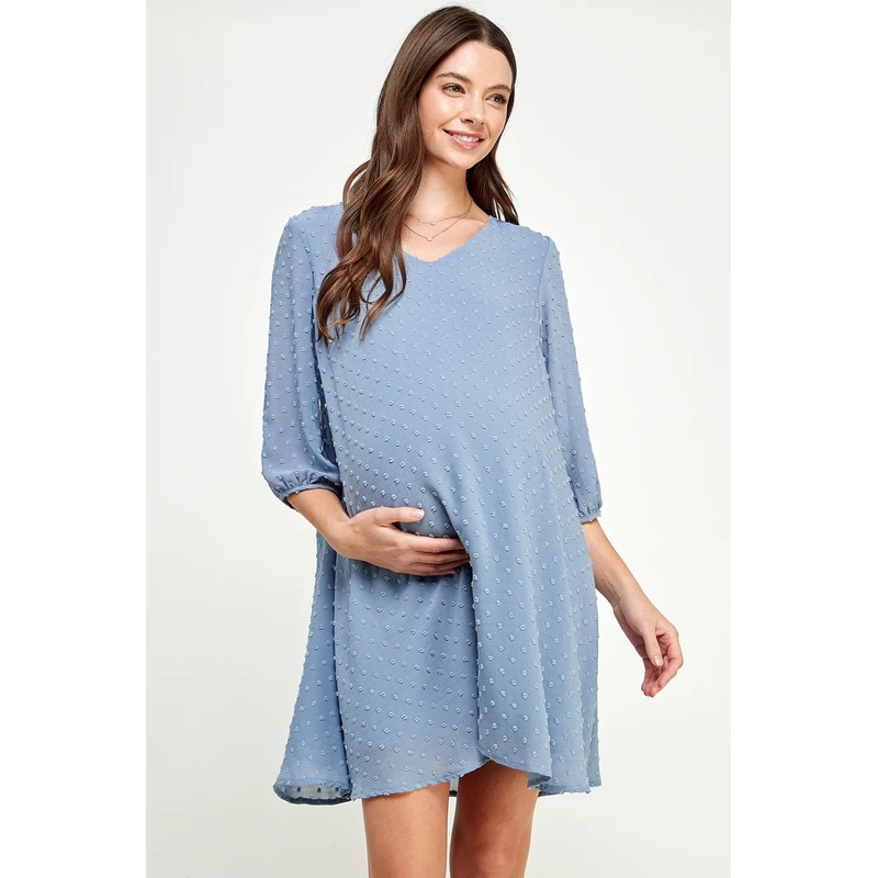 Hello Miz | Cold Shoulder Swiss Dot Maternity Tunic Dress S Chambray