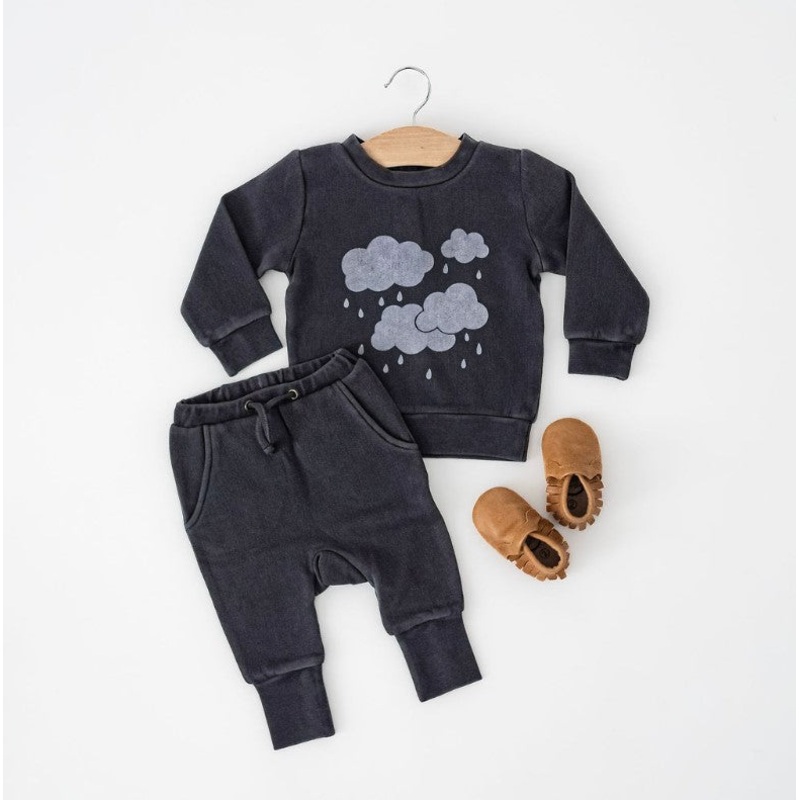 L’oved Baby | Cozy Graphic Sweatshirt & Jogger Set 0-3m Coal Clouds