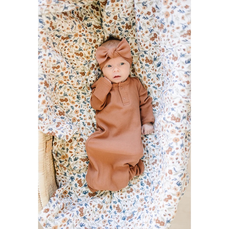 Mebie Baby | Organic Cotton Ribbed Knot Gown 0-3m Mustard