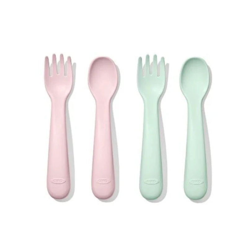 OXO Tot | Plastic Fork & Spoon Set Opal & Blossom