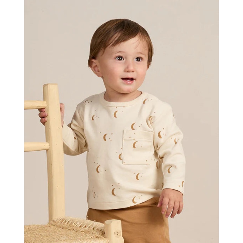 Quincy Mae | Moons Long Sleeve Pocket Tee 0-3m Moons