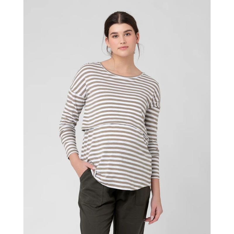 Ripe Maternity | Lionel Long Sleeve Nursing Tee XS Olive / White