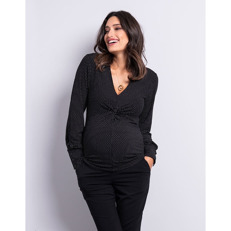 Seraphine | Tilda Maternity Twist Top S Black Polka Dot
