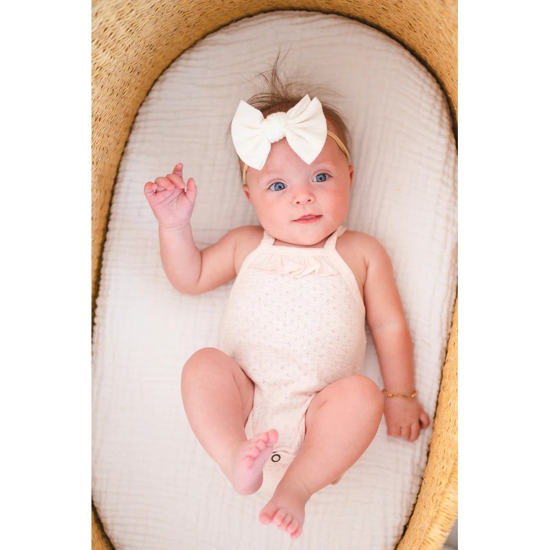 L’oved Baby | Organic Pointelle Ruffle Criss-Cross Bodysuit 0-3m Cotton Candy