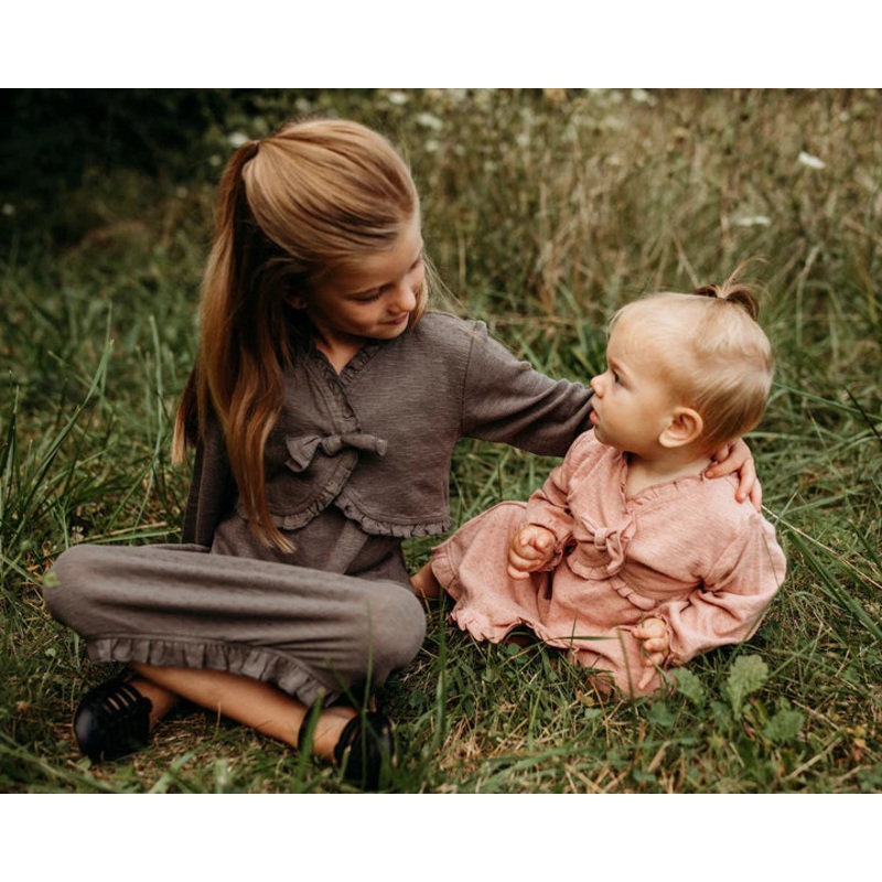 L’oved Baby | Organic Pointelle Ruffle Sweater 6-9m Taffy