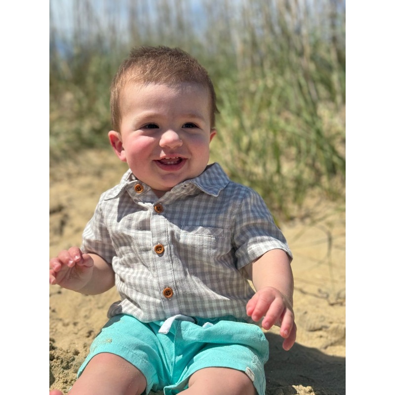 Me & Henry | Grey Plaid Helford Woven Onesie 0-3m Grey Plaid