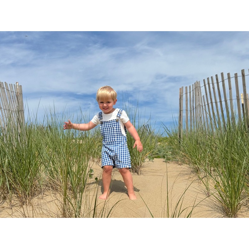 Me & Henry | Navy Plaid Galleon Woven Overalls 0-3m Navy Plaid