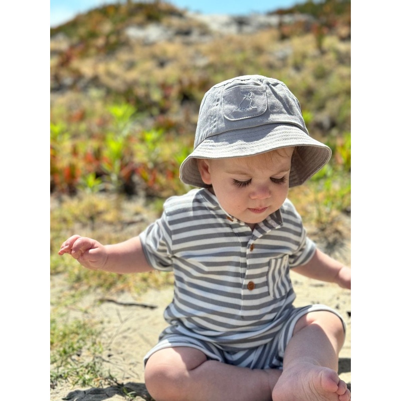 Me & Henry | Ribbed Camborne Henley Romper 0-3m Grey Stripe