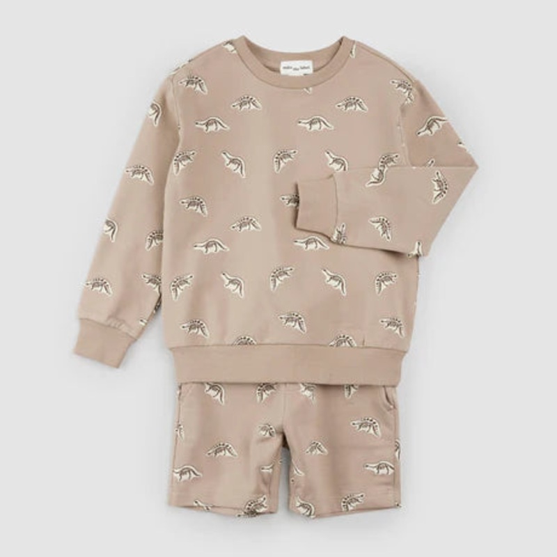 Miles the Label | Dino Fossil Print Shorts Set 3m Dino Fossil on Taupe
