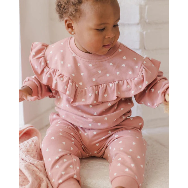 Quincy Mae | Lipstick Hearts Ruffle Sweatshirt 0-3m Lipstick Hearts