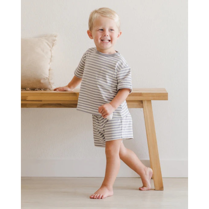 Quincy Mae | Pocket Tee + Short Set 3-6m Blue Stripe