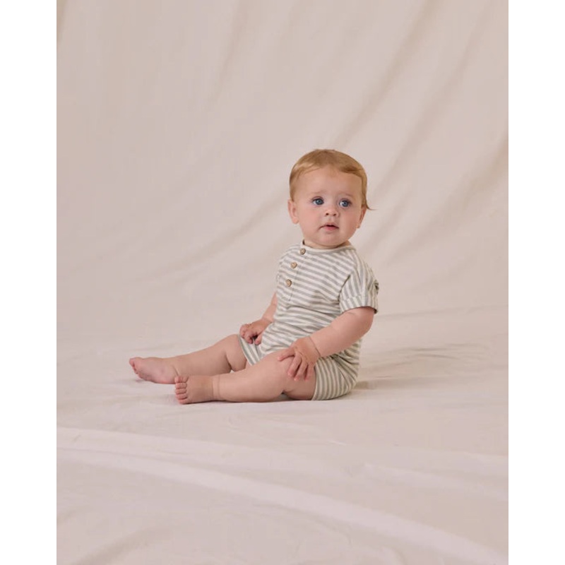 Quincy Mae | Short Sleeve One-Piece 0-3m Sage Stripe