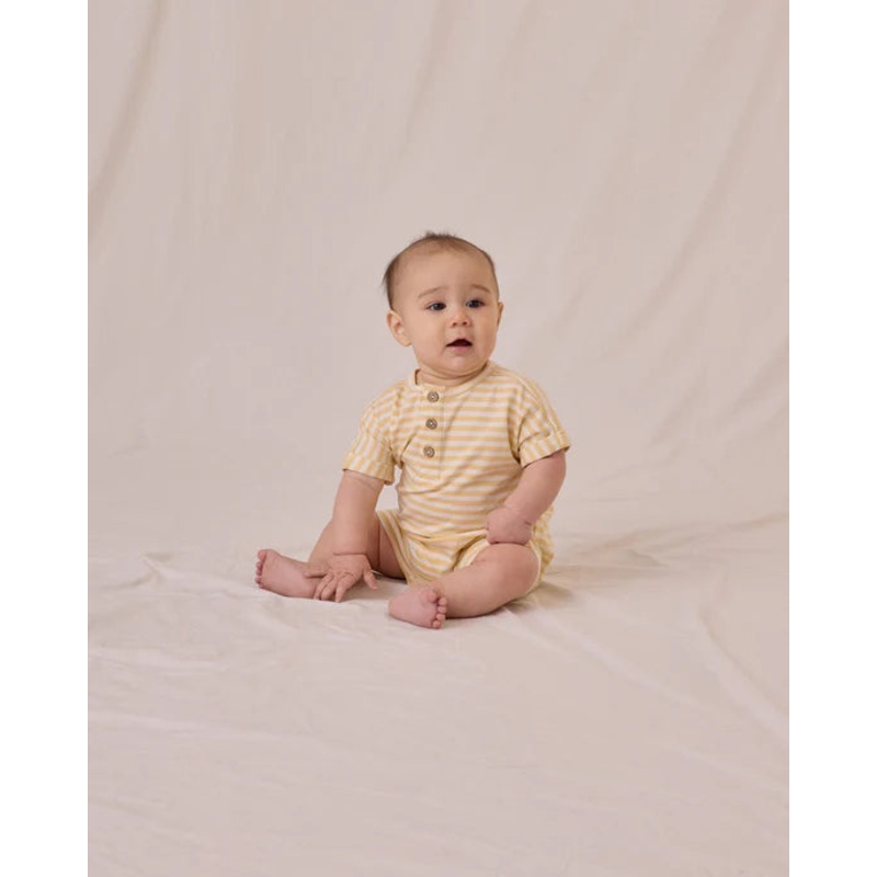 Quincy Mae | Short Sleeve Romper 0-3m Yellow Stripe