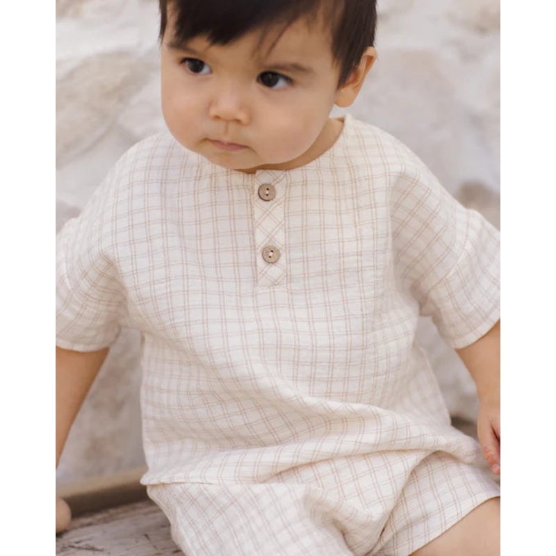 Quincy Mae | Woven Boxy Top + Short Set 6-12m Oat Check